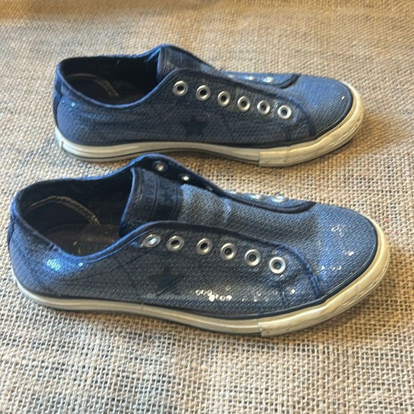 Converse All Star Blue Sequin low Top Sneaker tennis shoes size 8.5 - Picture 4 of 11